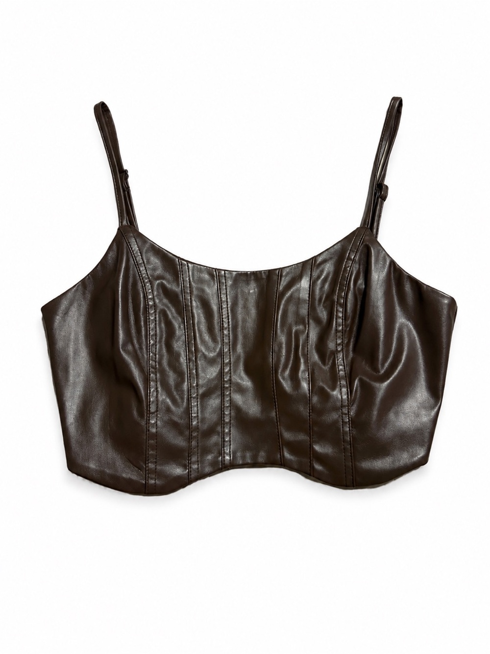 Faux Leather Cropped Cami Top - Black
